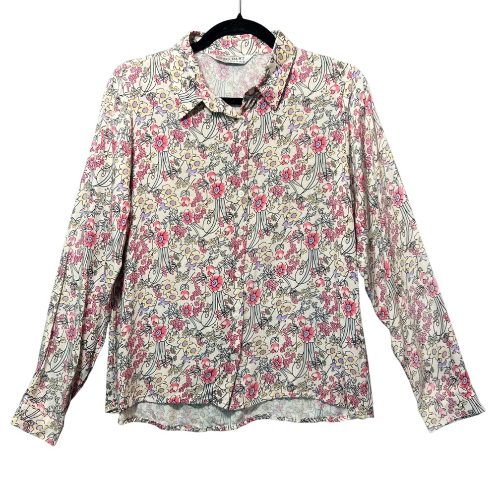 Big Dart Y2K Floral Button Up Blouse Women's US 6–8 Long Sleeve Viscose Shirt